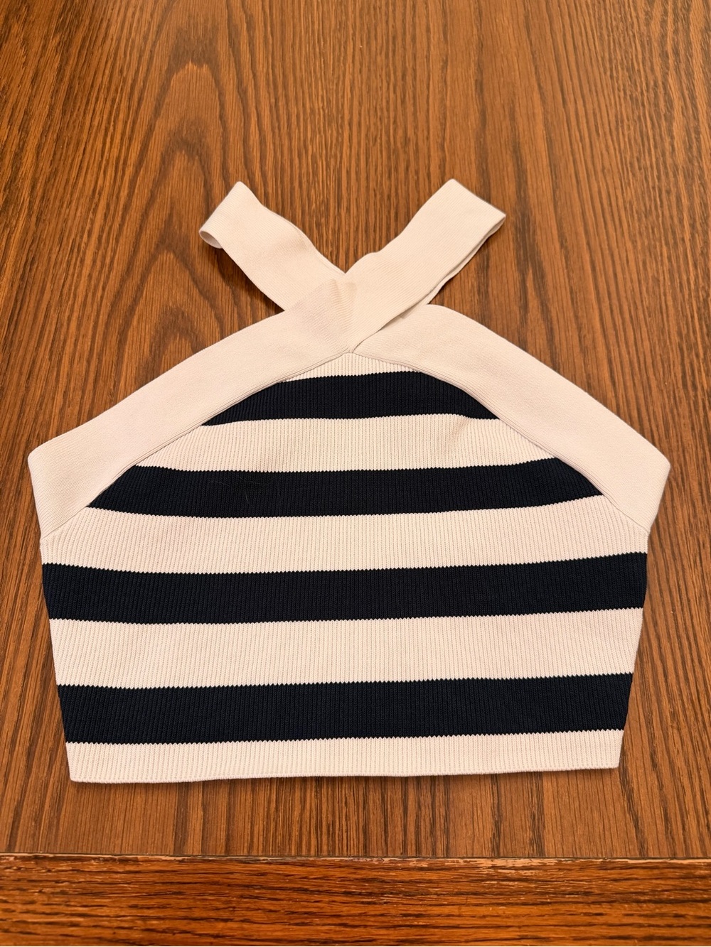 Babaton Navy and White Halter Stripe Crop Top